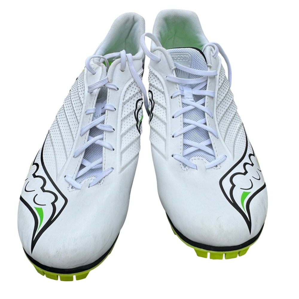 Saucony Men's Track Field Shoes White Green Athletic‎ Sneakers Size 12.5 Spikes